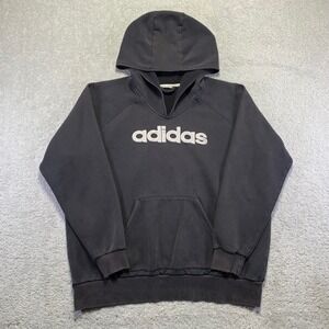 Adidas Hoodie Size L/XL? Black Faded Pullover Embroidered Spellout Grunge Y2k